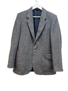 Tweed Wool 2 Button Blazer Sport Coat Patch Pocket 1970s Vintage SZ 40